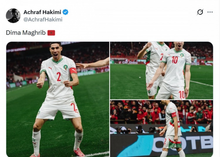 完美世界电竞官网-阿什拉夫社媒庆祝晋级非洲杯四强：永远的摩洛哥